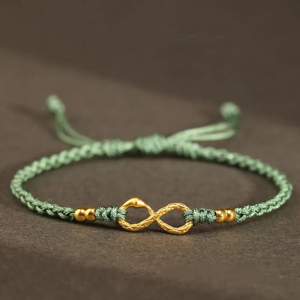 Buddha Stones 999 Gold Year of the Snake Eternal Endless Knot Infinity Handmade Luck Bracelet - BWOOOH - 999 Gold Mini