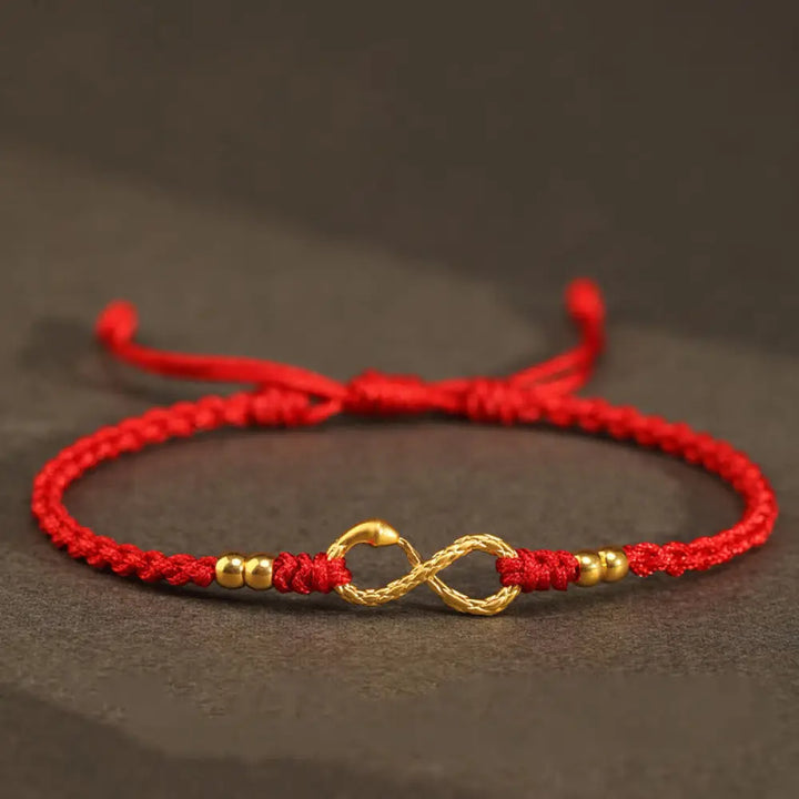 Buddha Stones 999 Gold Year of the Snake Eternal Endless Knot Infinity Handmade Luck Bracelet - BWOOOH - 999 Gold Mini