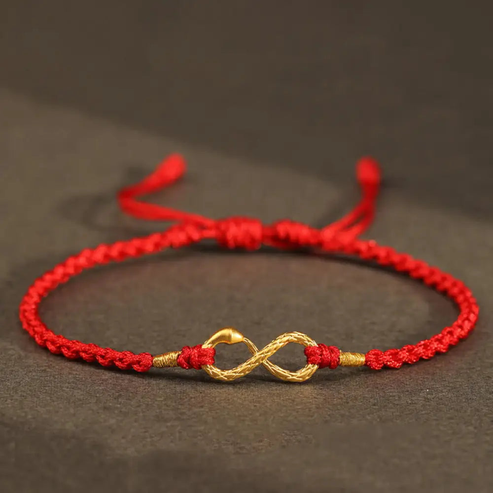 Buddha Stones 999 Gold Year of the Snake Eternal Endless Knot Infinity Handmade Luck Bracelet - BWOOOH - 999 Gold Snake