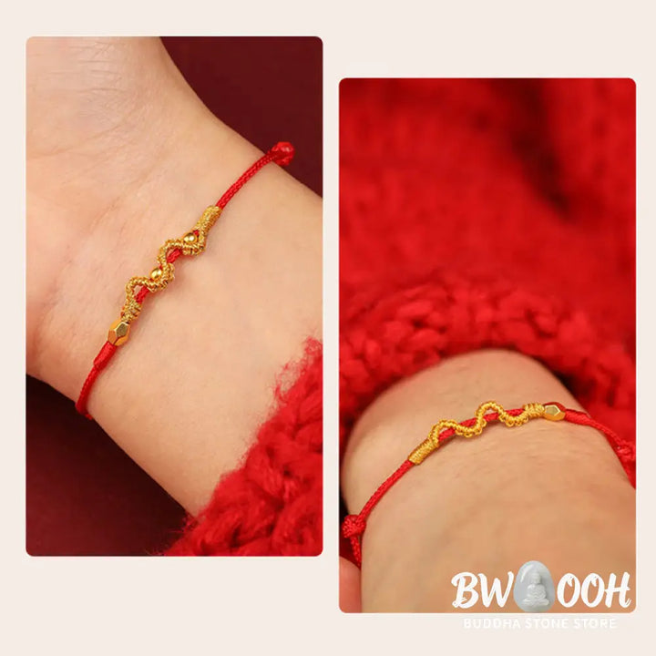 Buddha Stones 999 Gold Year of the Snake Handmade Luck Strength Braided Bracelet Anklet - BWOOOH - Bracelet Anklet
