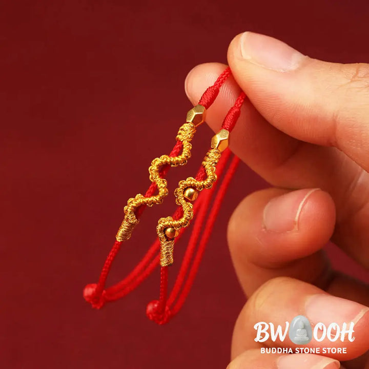 Buddha Stones 999 Gold Year of the Snake Handmade Luck Strength Braided Bracelet Anklet - BWOOOH - Bracelet Anklet