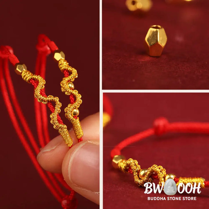 Buddha Stones 999 Gold Year of the Snake Handmade Luck Strength Braided Bracelet Anklet - BWOOOH - Bracelet Anklet
