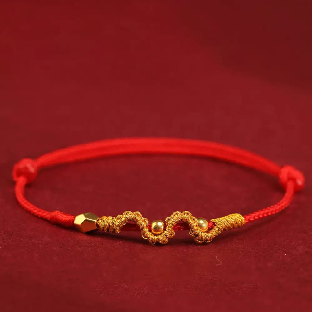 Buddha Stones 999 Gold Year of the Snake Handmade Luck Strength Braided Bracelet Anklet - BWOOOH - 999 Gold Mini Two
