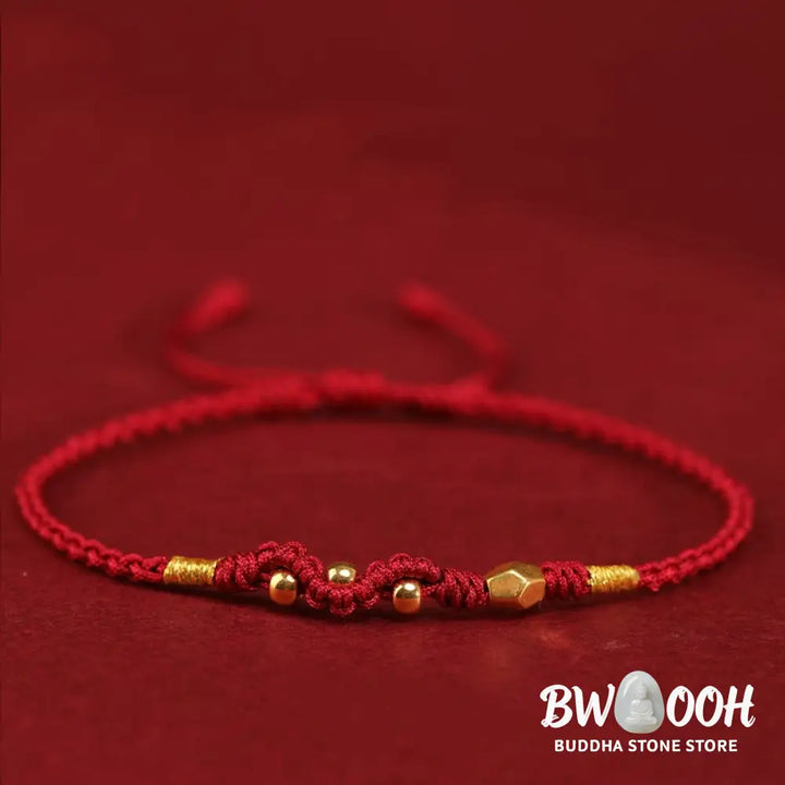Buddha Stones 999 Gold Year of the Snake Mini Gold Bead Handmade Luck Protection Braided Bracelet - BWOOOH - Bracelet