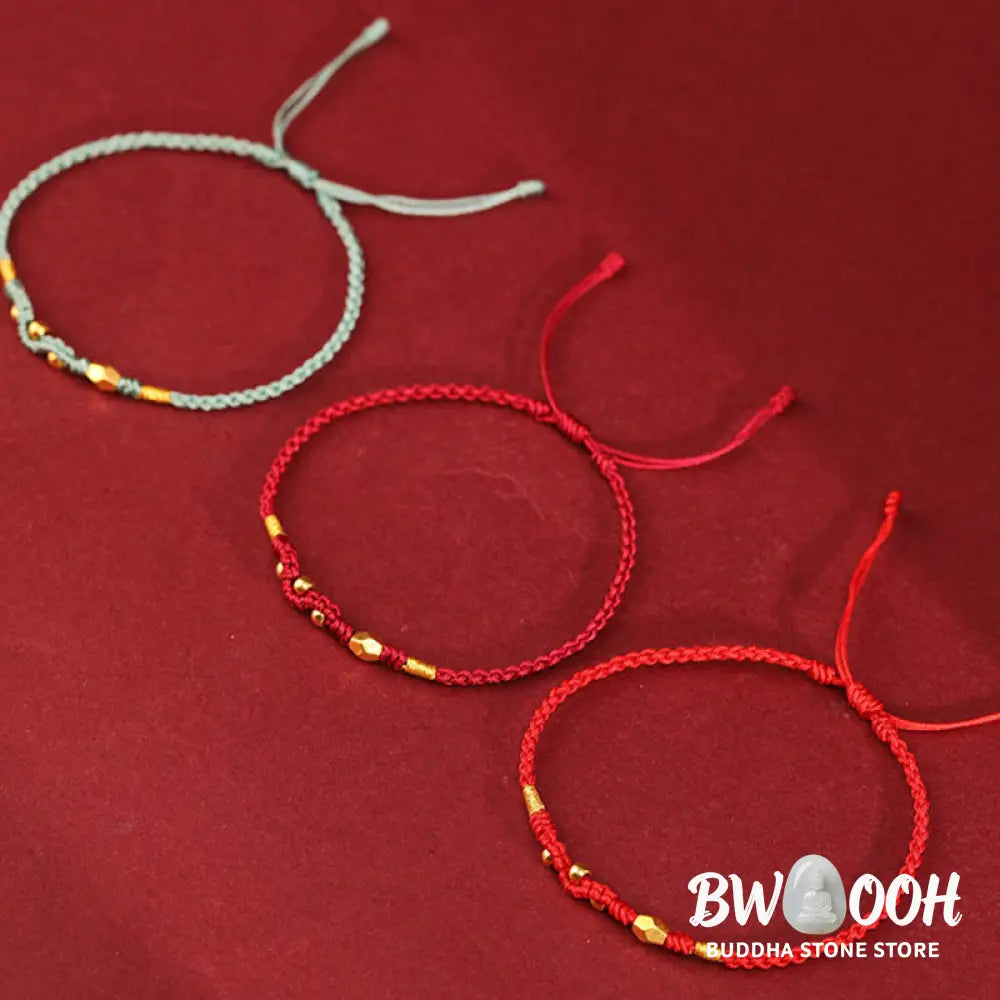 Buddha Stones 999 Gold Year of the Snake Mini Gold Bead Handmade Luck Protection Braided Bracelet - BWOOOH - Bracelet
