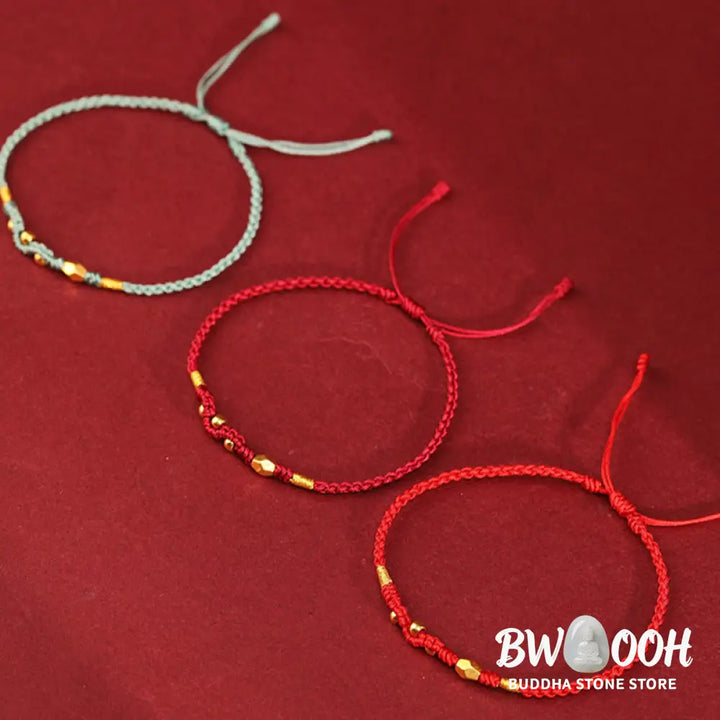 Buddha Stones 999 Gold Year of the Snake Mini Gold Bead Handmade Luck Protection Braided Bracelet - BWOOOH - Bracelet