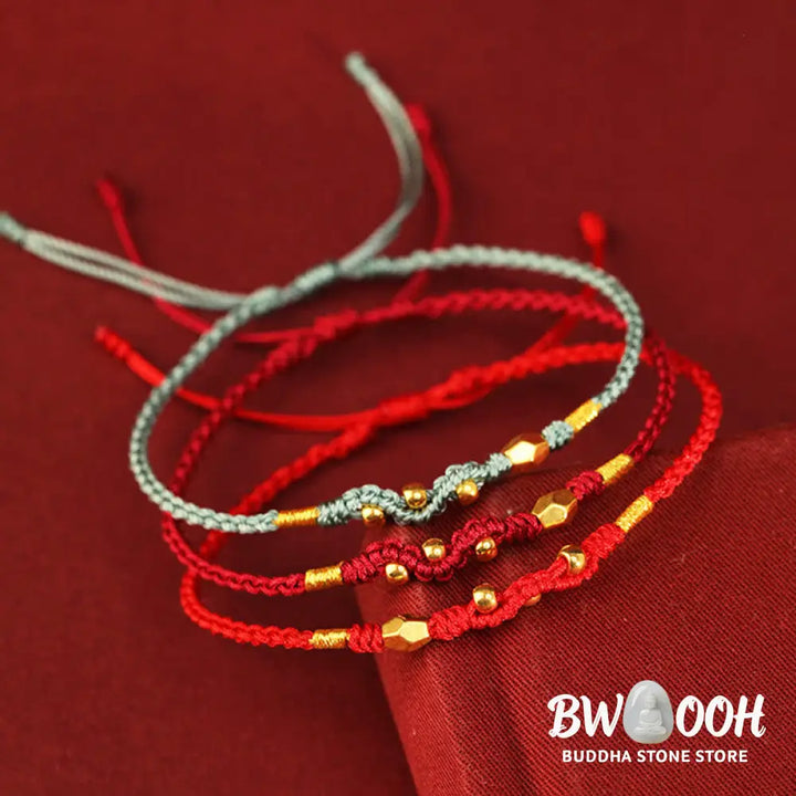 Buddha Stones 999 Gold Year of the Snake Mini Gold Bead Handmade Luck Protection Braided Bracelet - BWOOOH - Bracelet