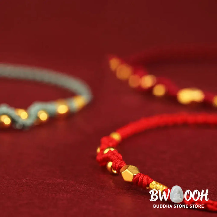 Buddha Stones 999 Gold Year of the Snake Mini Gold Bead Handmade Luck Protection Braided Bracelet - BWOOOH - Bracelet