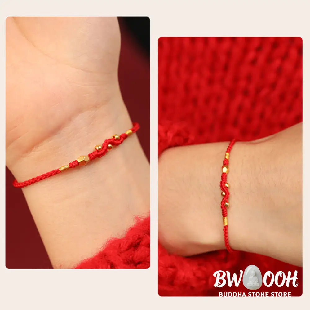 Buddha Stones 999 Gold Year of the Snake Mini Gold Bead Handmade Luck Protection Braided Bracelet - BWOOOH - Bracelet