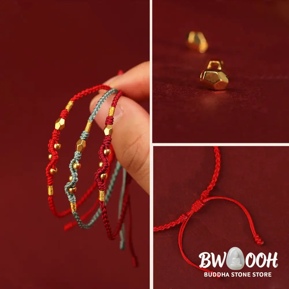 Buddha Stones 999 Gold Year of the Snake Mini Gold Bead Handmade Luck Protection Braided Bracelet - BWOOOH - Bracelet