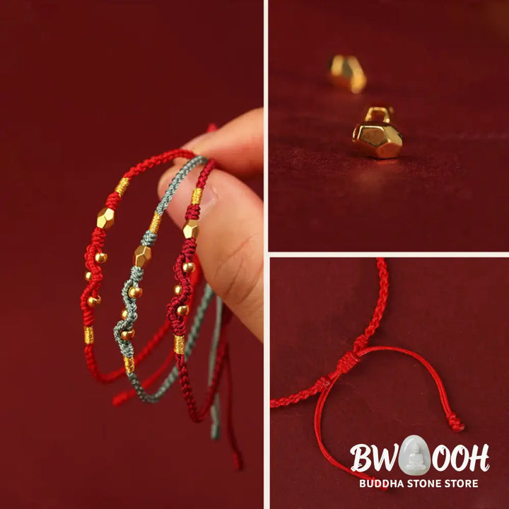 Buddha Stones 999 Gold Year of the Snake Mini Gold Bead Handmade Luck Protection Braided Bracelet - BWOOOH - Bracelet