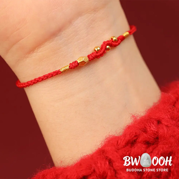 Buddha Stones 999 Gold Year of the Snake Mini Gold Bead Handmade Luck Protection Braided Bracelet - BWOOOH - Bracelet