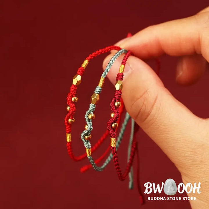 Buddha Stones 999 Gold Year of the Snake Mini Gold Bead Handmade Luck Protection Braided Bracelet - BWOOOH - Bracelet