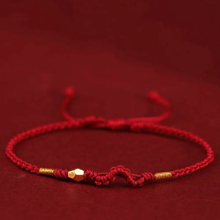 Buddha Stones 999 Gold Year of the Snake Mini Gold Bead Handmade Luck Protection Braided Bracelet - BWOOOH - Dark
