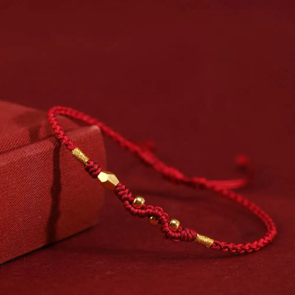 BWOOOH 999 Gold Year of the Snake Mini Gold Bead Handmade Luck Protection Braided Bracelet - BWOOOH - Dark