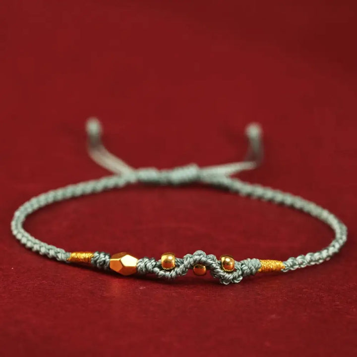 Buddha Stones 999 Gold Year of the Snake Mini Gold Bead Handmade Luck Protection Braided Bracelet - BWOOOH