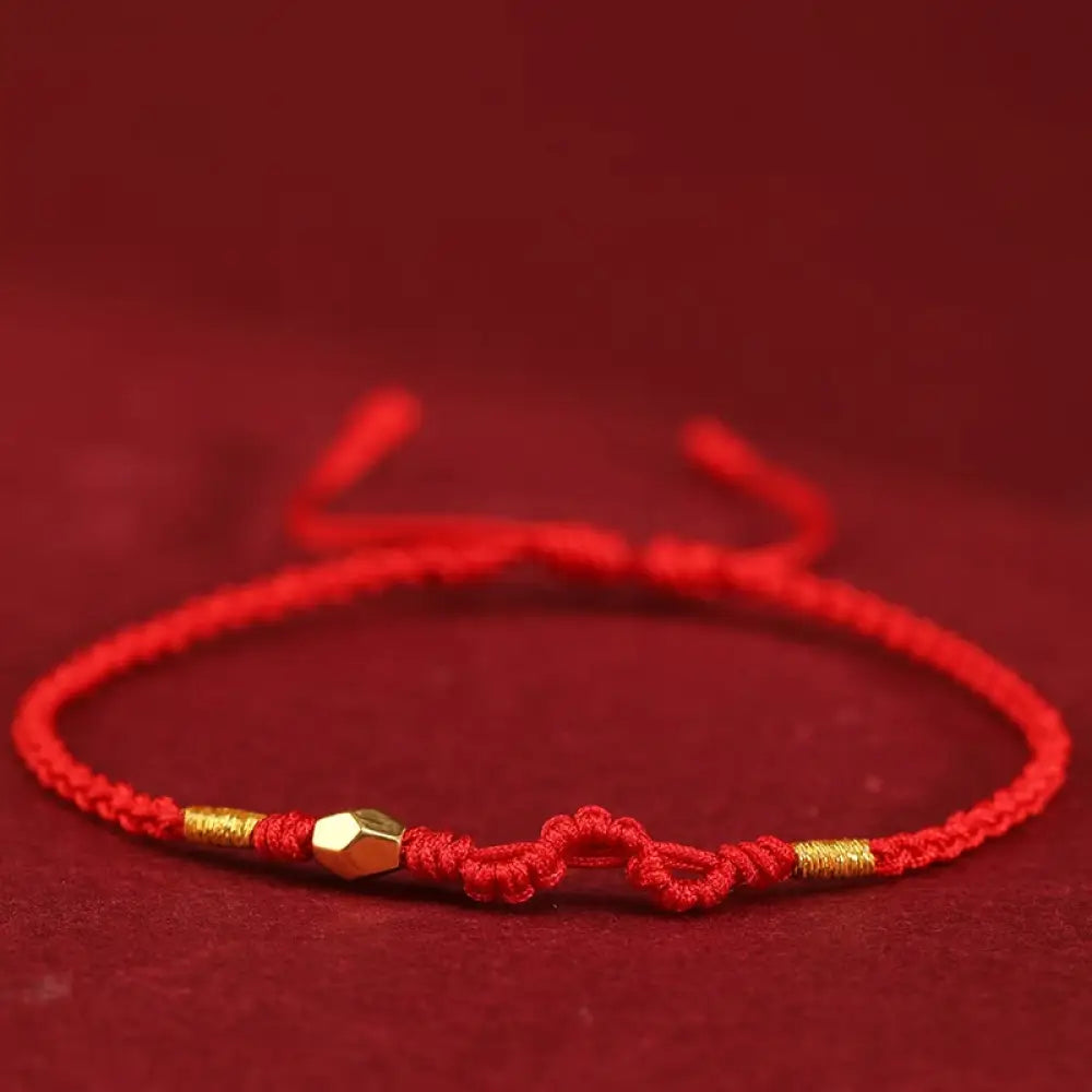 Buddha Stones 999 Gold Year of the Snake Mini Gold Bead Handmade Luck Protection Braided Bracelet - BWOOOH - Red(Wrist