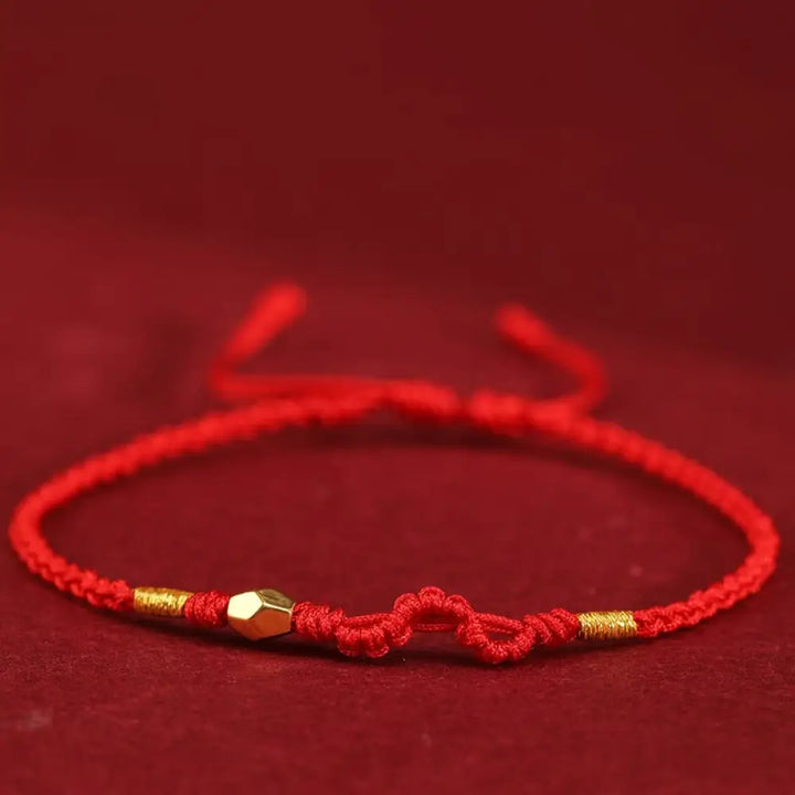 Buddha Stones 999 Gold Year of the Snake Mini Gold Bead Handmade Luck Protection Braided Bracelet - BWOOOH - Red(Wrist