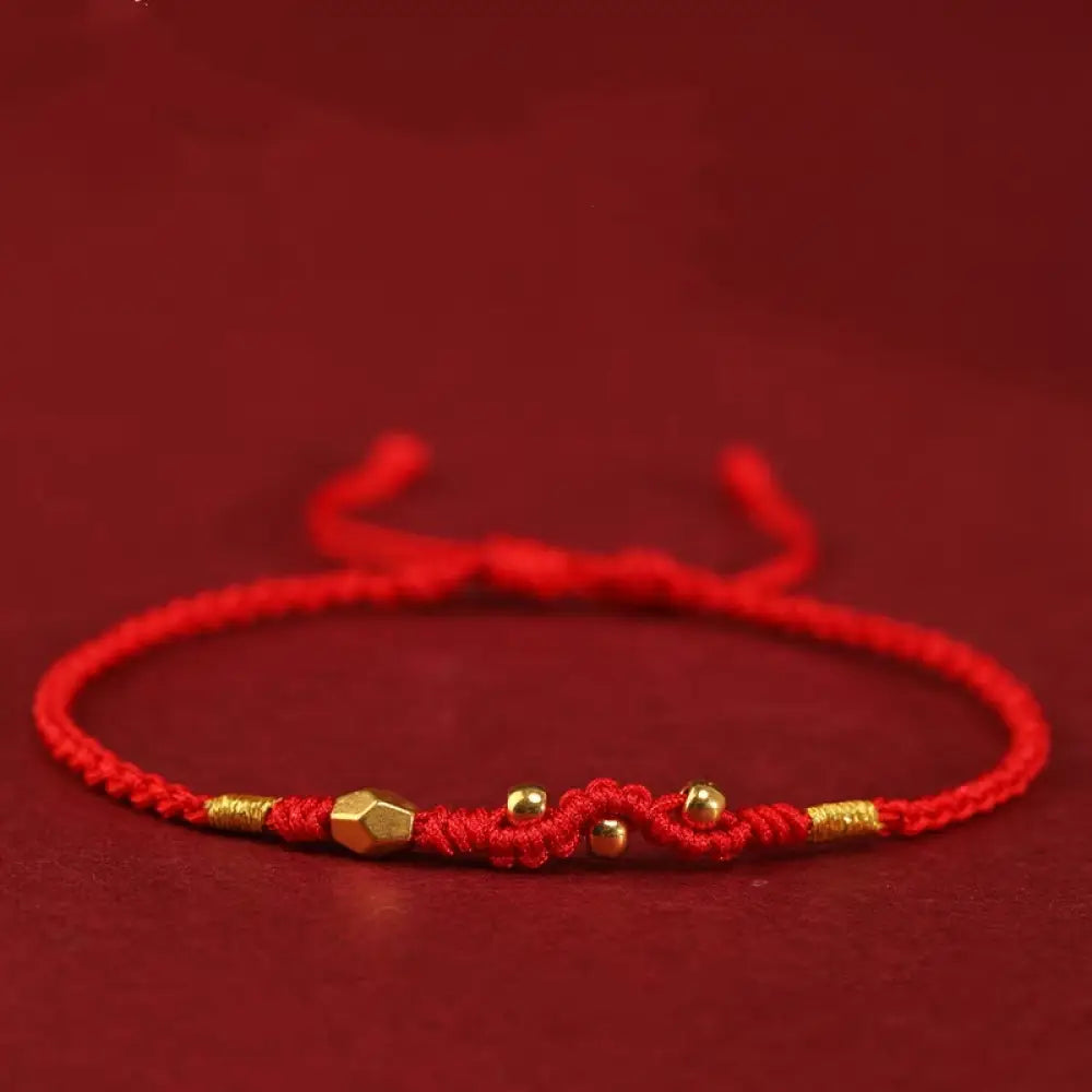 Buddha Stones 999 Gold Year of the Snake Mini Gold Bead Handmade Luck Protection Braided Bracelet - BWOOOH - Red(Wrist