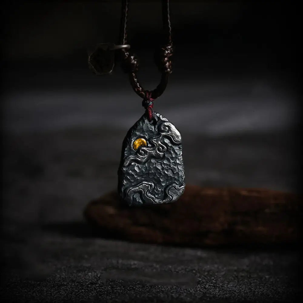 Buddha Stones 999 Sterling Silver 24k Gold Auspicious Clouds Protection Necklace Pendant - BWOOOH - 999 Sterling Silver