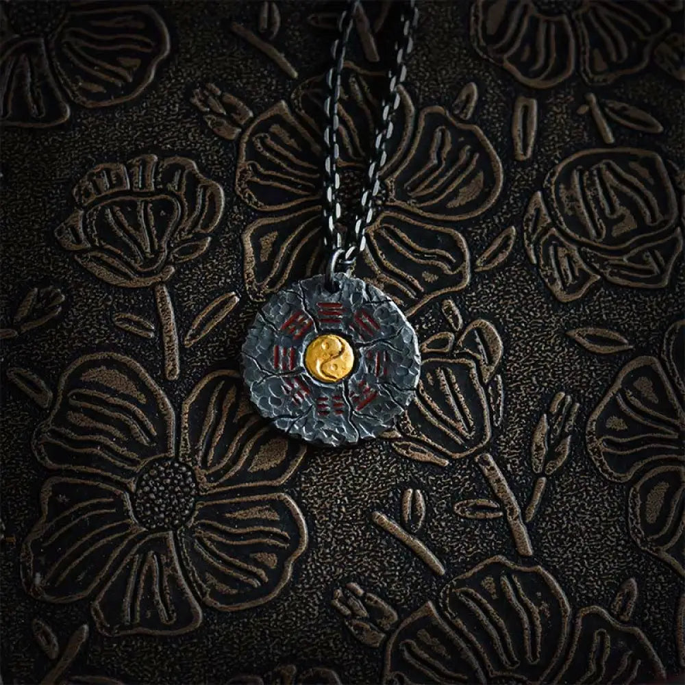 Buddha Stones 999 Sterling Silver 24k Gold Bagua Tai Chi Yin Yang Design Mountain Ghosts Spend Money Harmony Necklace