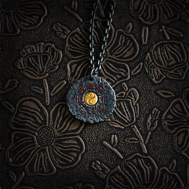 Buddha Stones 999 Sterling Silver 24k Gold Bagua Tai Chi Yin Yang Design Mountain Ghosts Spend Money Harmony Necklace