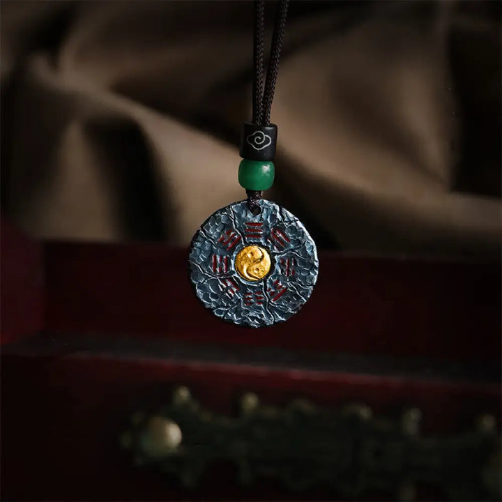 Buddha Stones 999 Sterling Silver 24k Gold Bagua Tai Chi Yin Yang Design Mountain Ghosts Spend Money Harmony Necklace