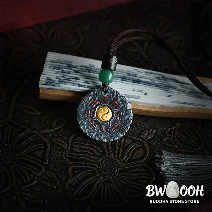 Buddha Stones 999 Sterling Silver 24k Gold Bagua Tai Chi Yin Yang Design Mountain Ghosts Spend Money Harmony Necklace