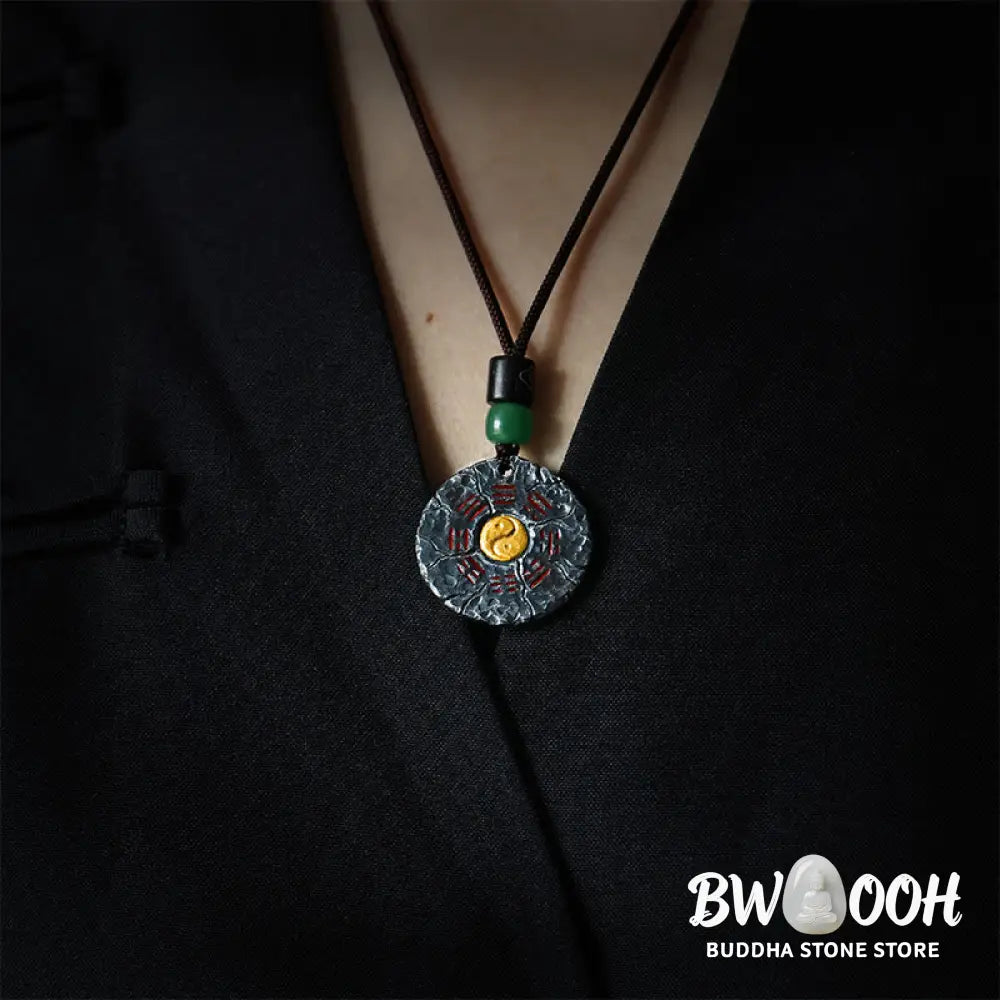 Buddha Stones 999 Sterling Silver 24k Gold Bagua Tai Chi Yin Yang Design Mountain Ghosts Spend Money Harmony Necklace