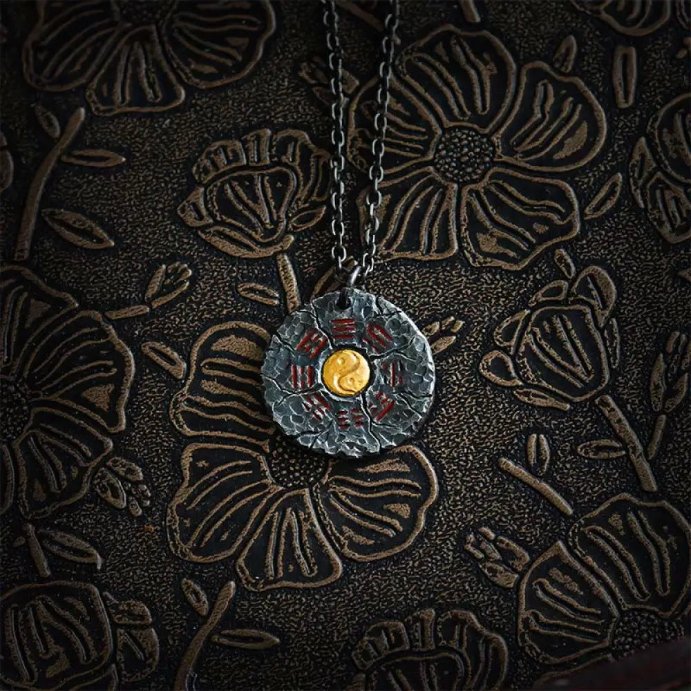 Buddha Stones 999 Sterling Silver 24k Gold Bagua Tai Chi Yin Yang Design Mountain Ghosts Spend Money Harmony Necklace