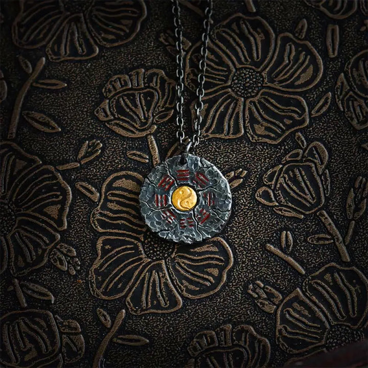 Buddha Stones 999 Sterling Silver 24k Gold Bagua Tai Chi Yin Yang Design Mountain Ghosts Spend Money Harmony Necklace