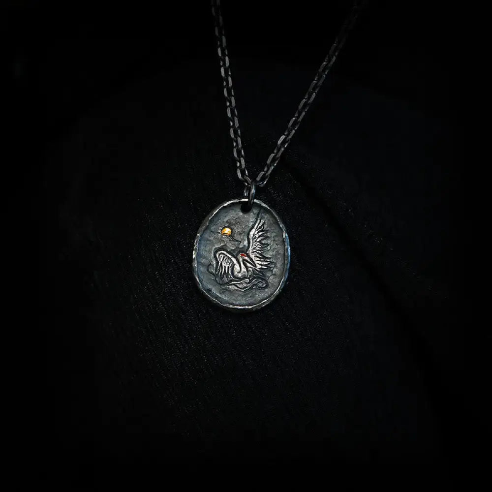 Buddha Stones 999 Sterling Silver 24k Gold Crane Auspicious Clouds Balance Necklace Pendant - BWOOOH - 999 Sterling