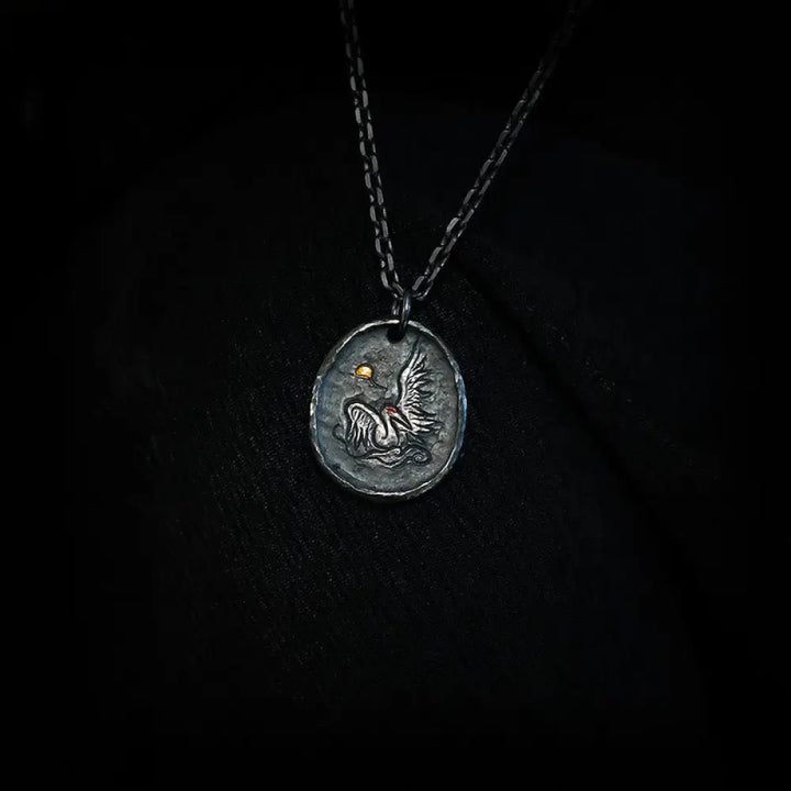 Buddha Stones 999 Sterling Silver 24k Gold Crane Auspicious Clouds Balance Necklace Pendant - BWOOOH - 999 Sterling