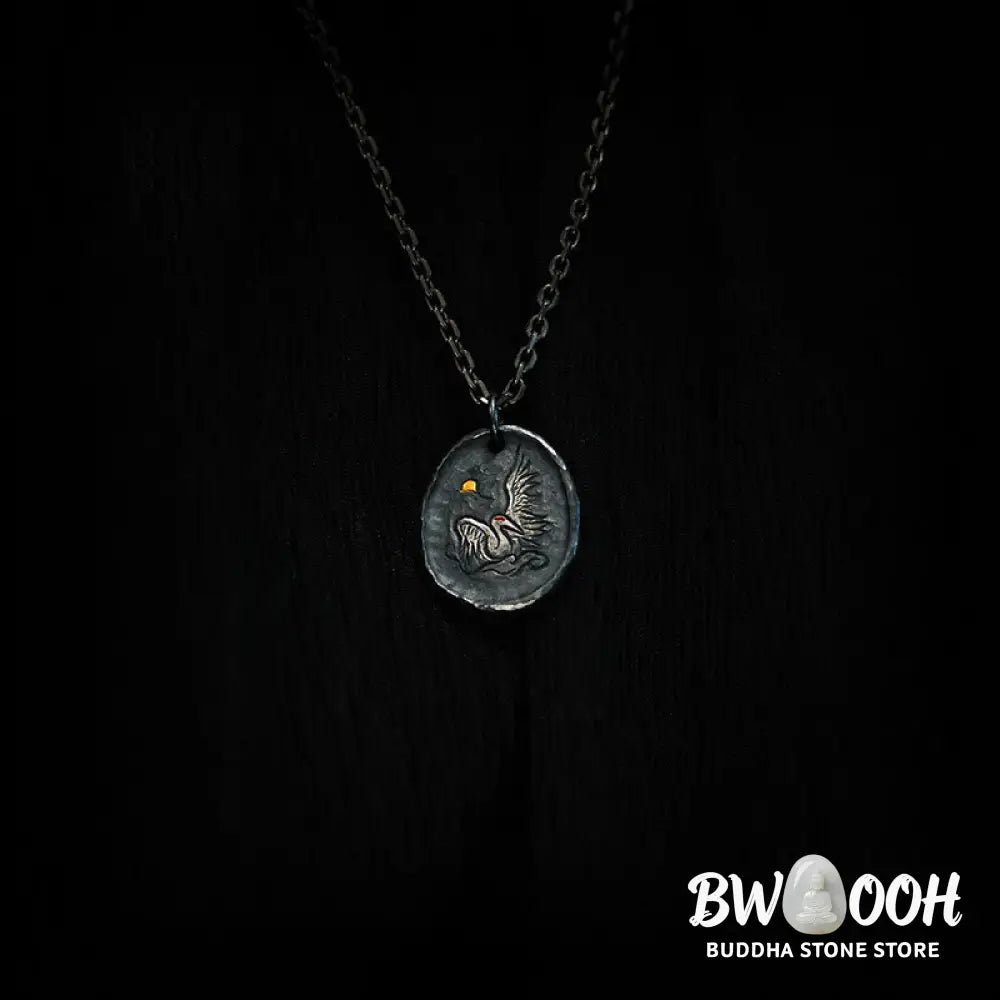 Buddha Stones 999 Sterling Silver 24k Gold Crane Auspicious Clouds Balance Necklace Pendant - BWOOOH - Necklaces &