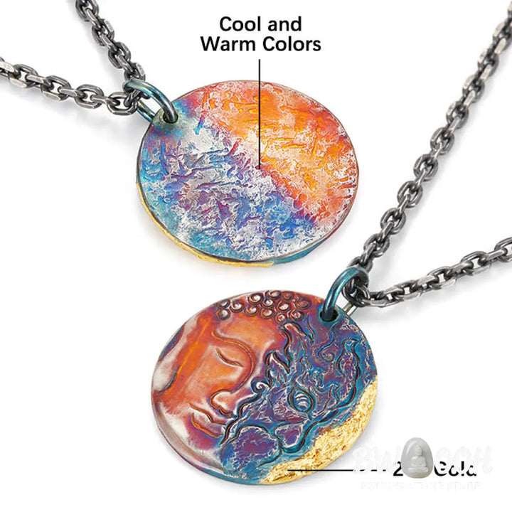 Buddha Stones 999 Sterling Silver 24K Gold Half Demon Half Buddha Compassion Necklace Pendant - BWOOOH - 999 Sterling