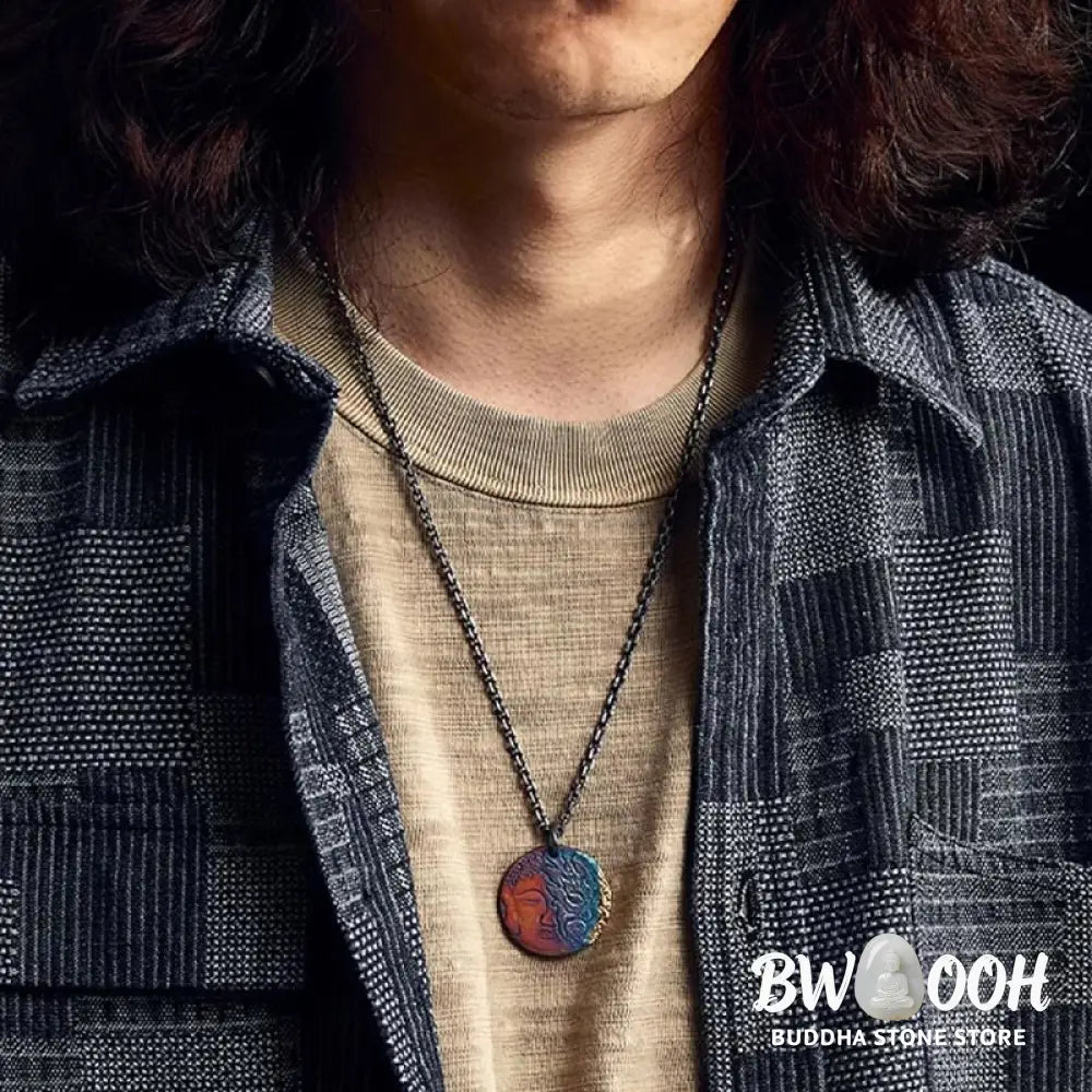 Buddha Stones 999 Sterling Silver 24K Gold Half Demon Half Buddha Compassion Necklace Pendant - BWOOOH - 999 Sterling