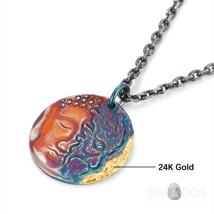 Buddha Stones 999 Sterling Silver 24K Gold Half Demon Half Buddha Compassion Necklace Pendant - BWOOOH - 999 Sterling