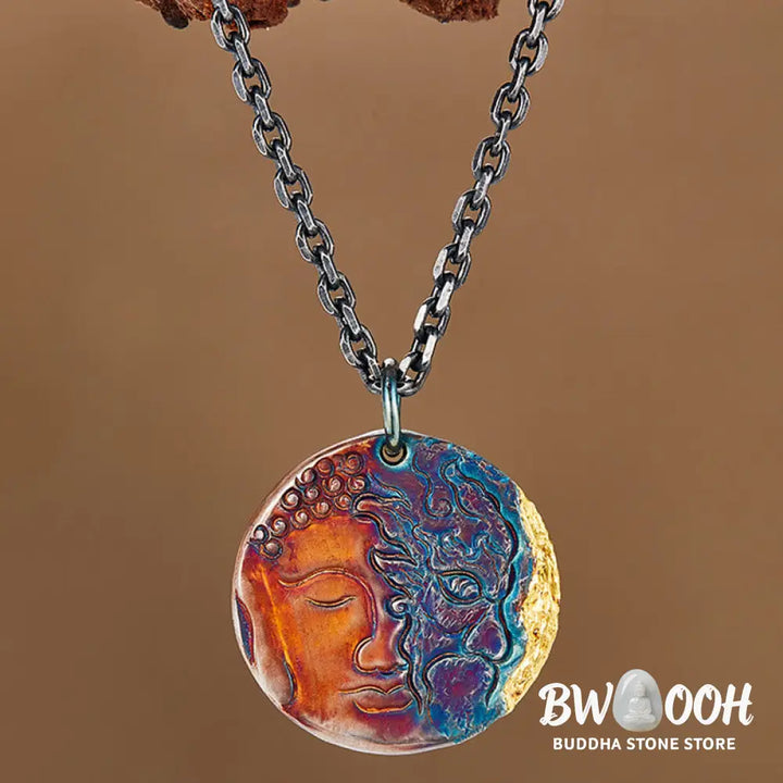 Buddha Stones 999 Sterling Silver 24K Gold Half Demon Half Buddha Compassion Necklace Pendant - BWOOOH - 999 Sterling