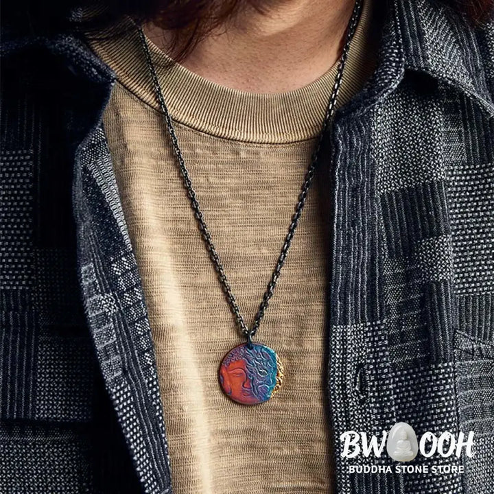 Buddha Stones 999 Sterling Silver 24K Gold Half Demon Half Buddha Compassion Necklace Pendant - BWOOOH - 999 Sterling