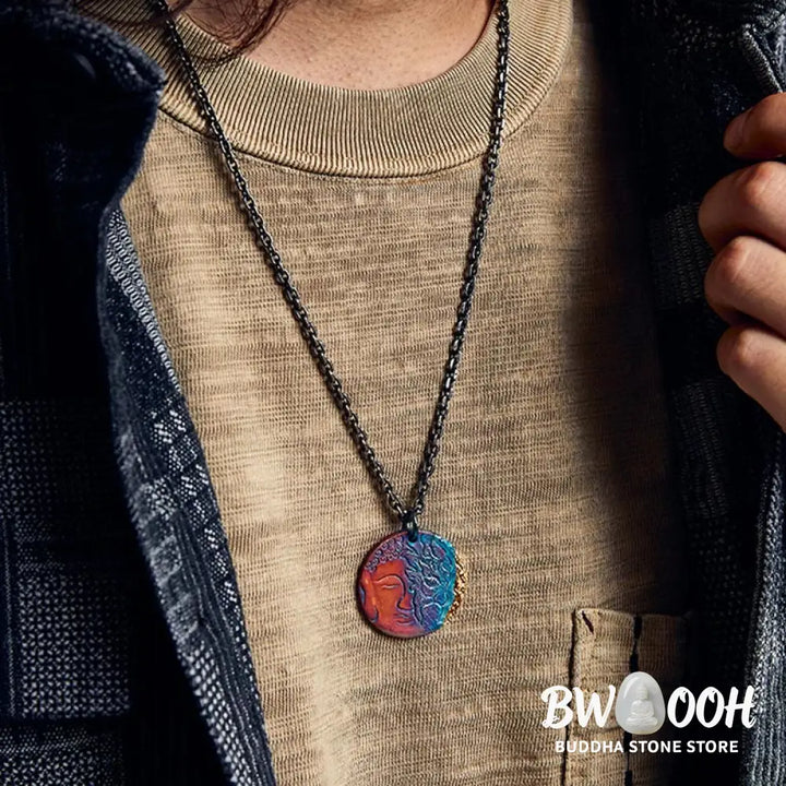 Buddha Stones 999 Sterling Silver 24K Gold Half Demon Half Buddha Compassion Necklace Pendant - BWOOOH - 999 Sterling