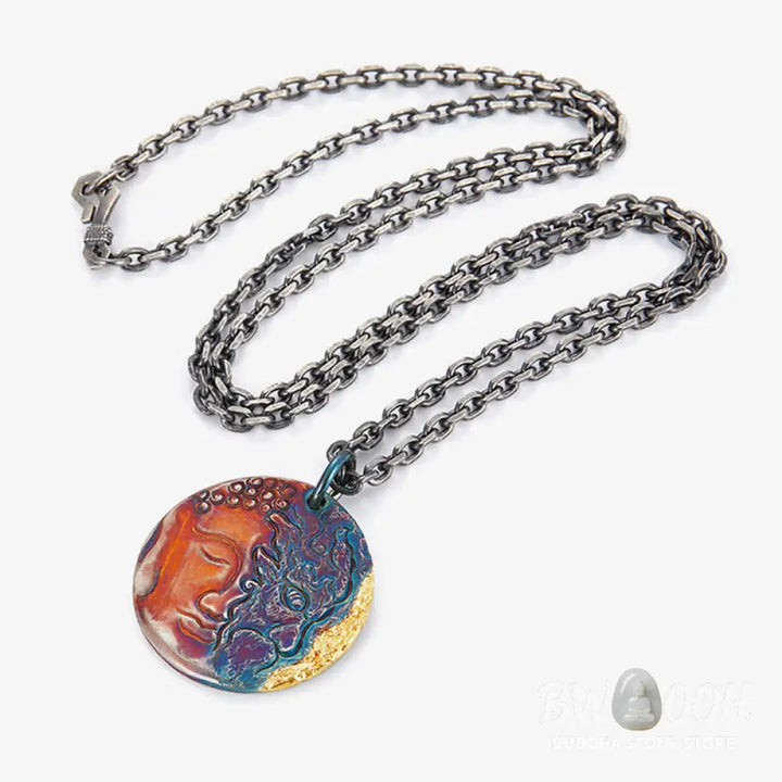 Buddha Stones 999 Sterling Silver 24K Gold Half Demon Half Buddha Compassion Necklace Pendant - BWOOOH - 999 Sterling
