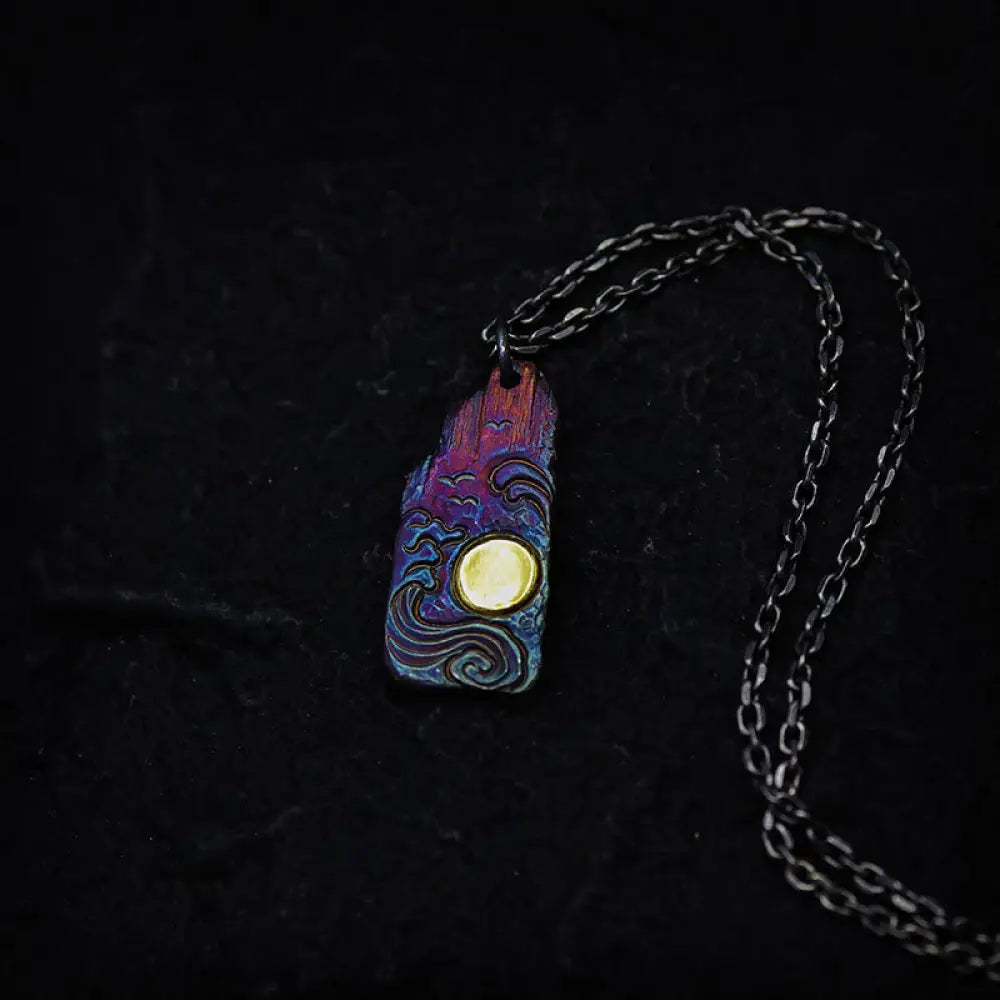 Buddha Stones 999 Sterling Silver 24k Gold Waves Sun Balance Necklace Pendant - BWOOOH - 999 Sterling Silver &amp; Silver