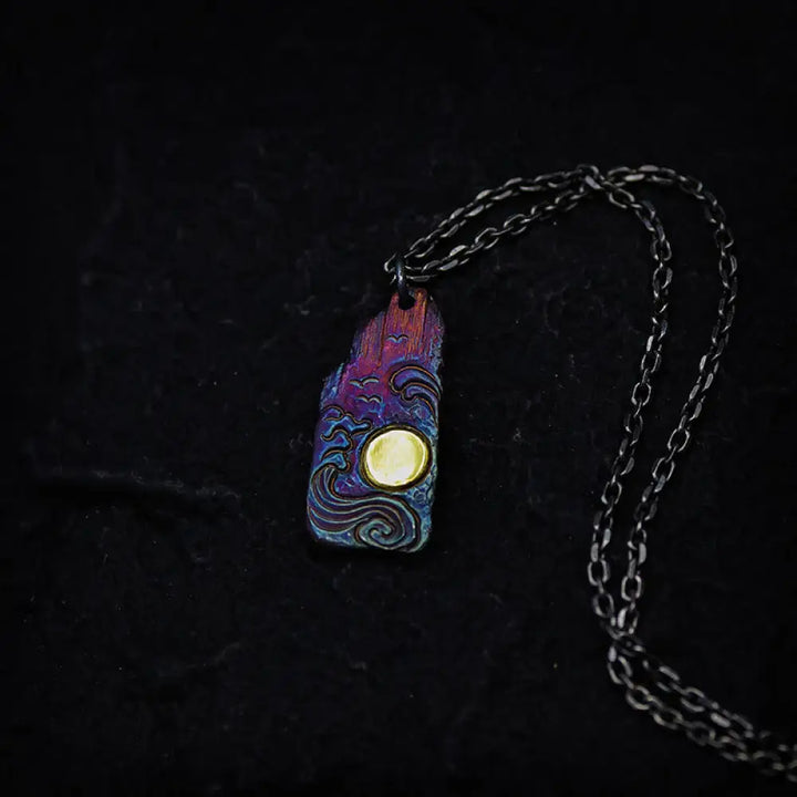 Buddha Stones 999 Sterling Silver 24k Gold Waves Sun Balance Necklace Pendant - BWOOOH - 999 Sterling Silver &amp; Silver
