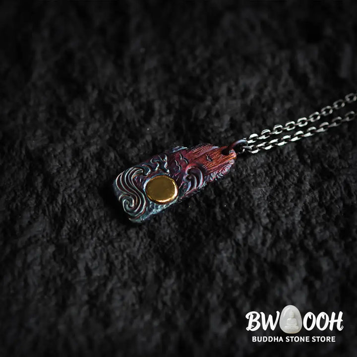 Buddha Stones 999 Sterling Silver 24k Gold Waves Sun Balance Necklace Pendant - BWOOOH - Necklaces &amp; Pendants