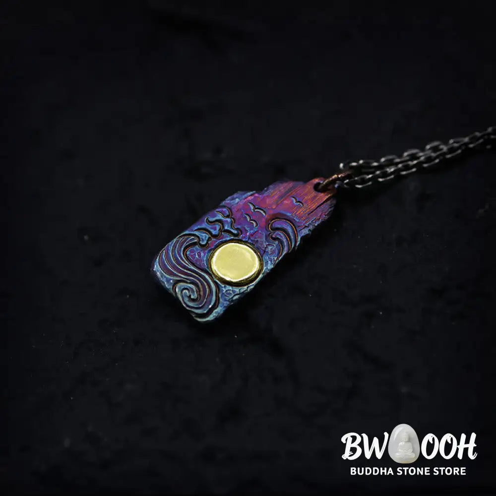 Buddha Stones 999 Sterling Silver 24k Gold Waves Sun Balance Necklace Pendant - BWOOOH - Necklaces & Pendants