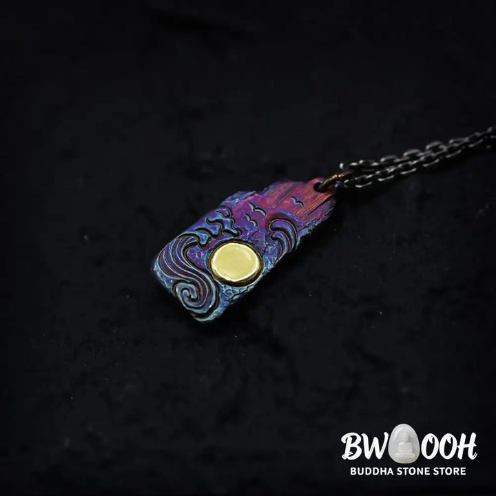 Buddha Stones 999 Sterling Silver 24k Gold Waves Sun Balance Necklace Pendant - BWOOOH - Necklaces &amp; Pendants