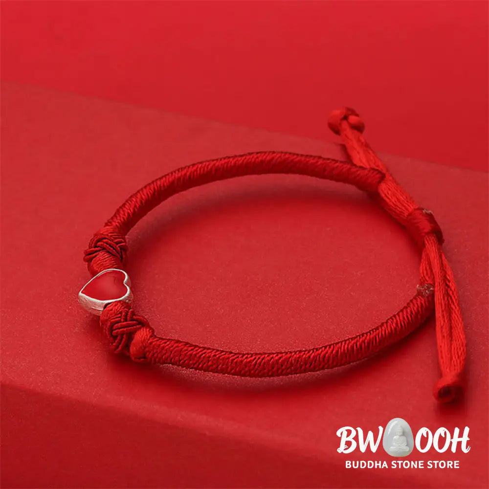 Buddha Stones 999 Sterling Silver 3D Heart Design Red String Connection Bracelet - Bracelet