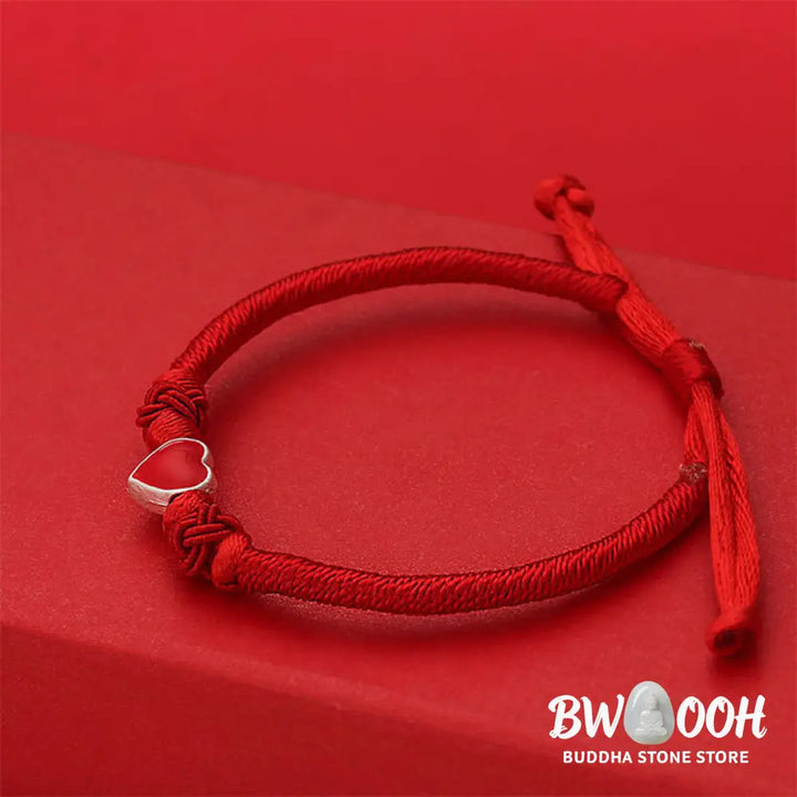 Buddha Stones 999 Sterling Silver 3D Heart Design Red String Connection Bracelet - Bracelet