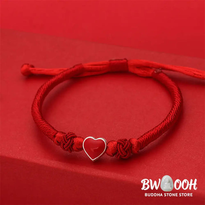 Buddha Stones 999 Sterling Silver 3D Heart Design Red String Connection Bracelet - Bracelet