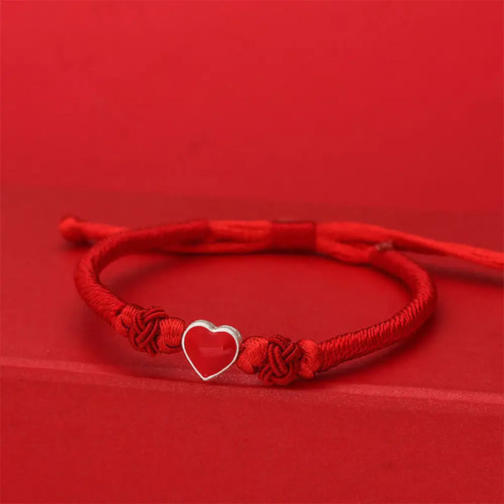 BWOOOH 999 Sterling Silver 3D Heart Design Red String Con